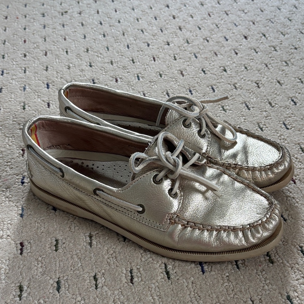 Sperry x J.Crew Boat Shoes Metallic platinum gold size 8.5
